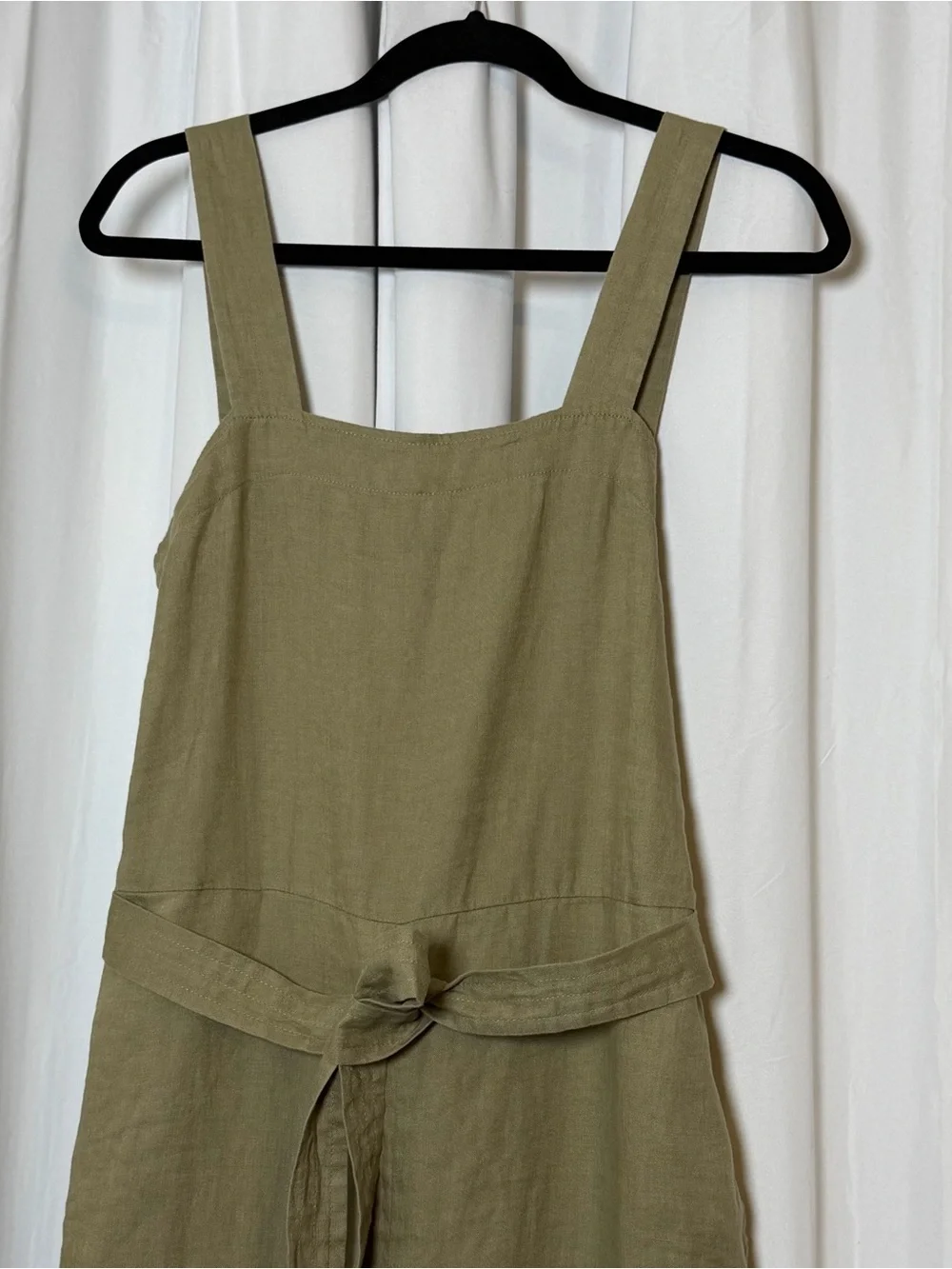 Quince European Linen Square Neck Jumpsuit Olive Green Small